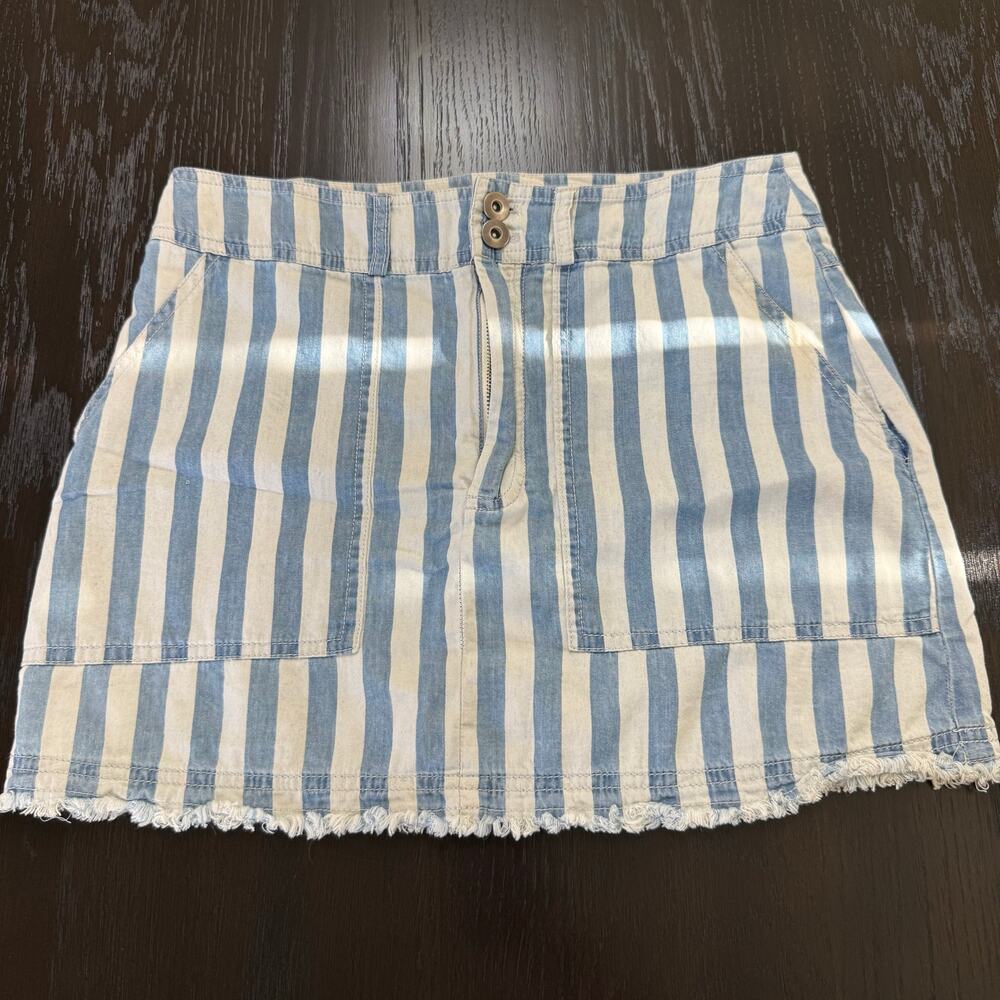 Jack by BB Dakota Blue & White Vertical Stripe Mini Skirt Coastal Cowgirl- Sz 2